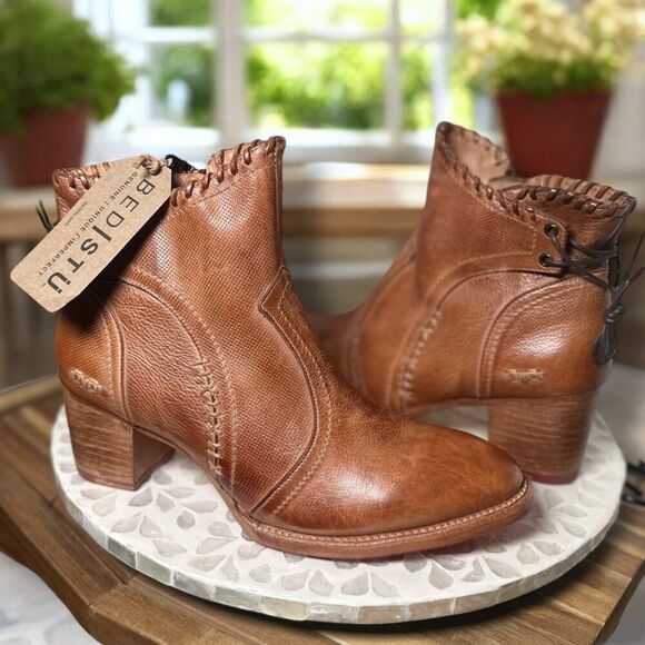Bed Stü Bia Handmade Tan Dip Dye Bootie Rustic Leather Zip Lace-Back Womens 11 - Picture 7 of 16